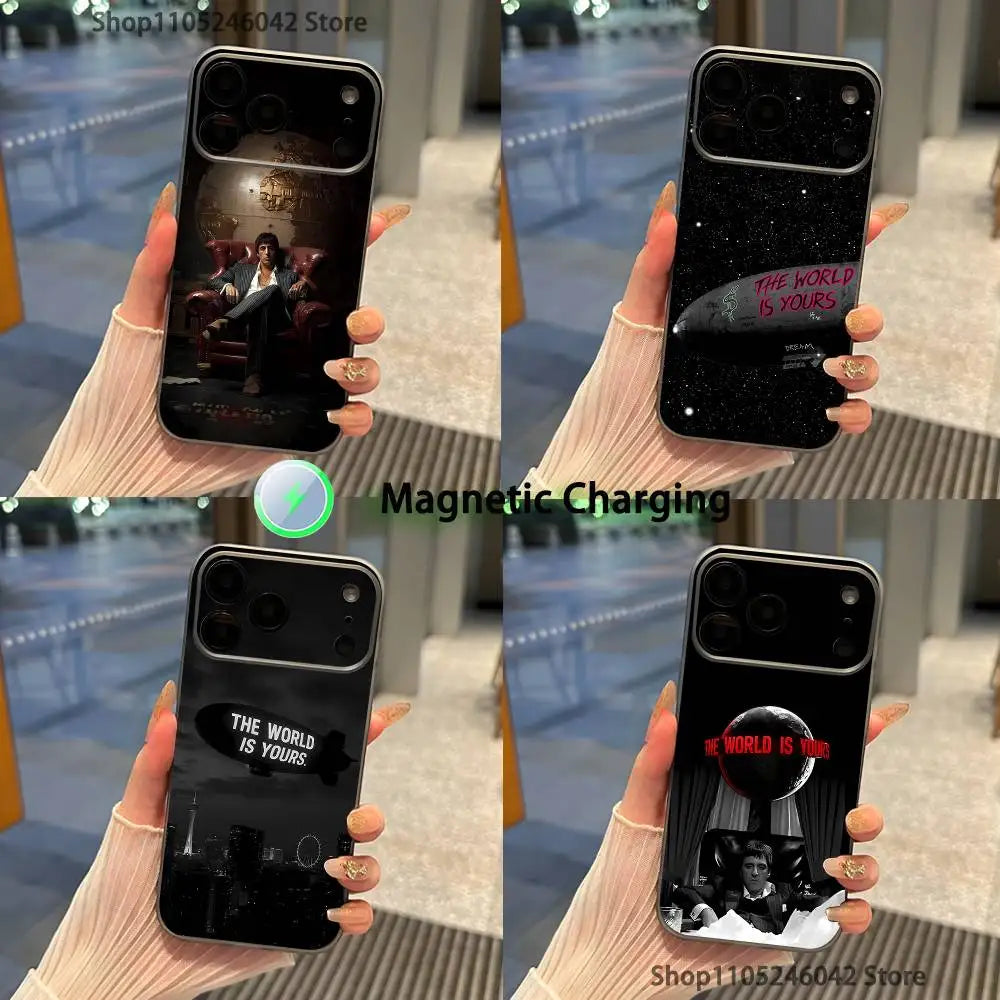 Scarfaces The World Is Yours Magnetic Wireless Charging Transparent gray Phone Case For iPhone 17,16,15,14,13,12,11,Pro,Max,Plus