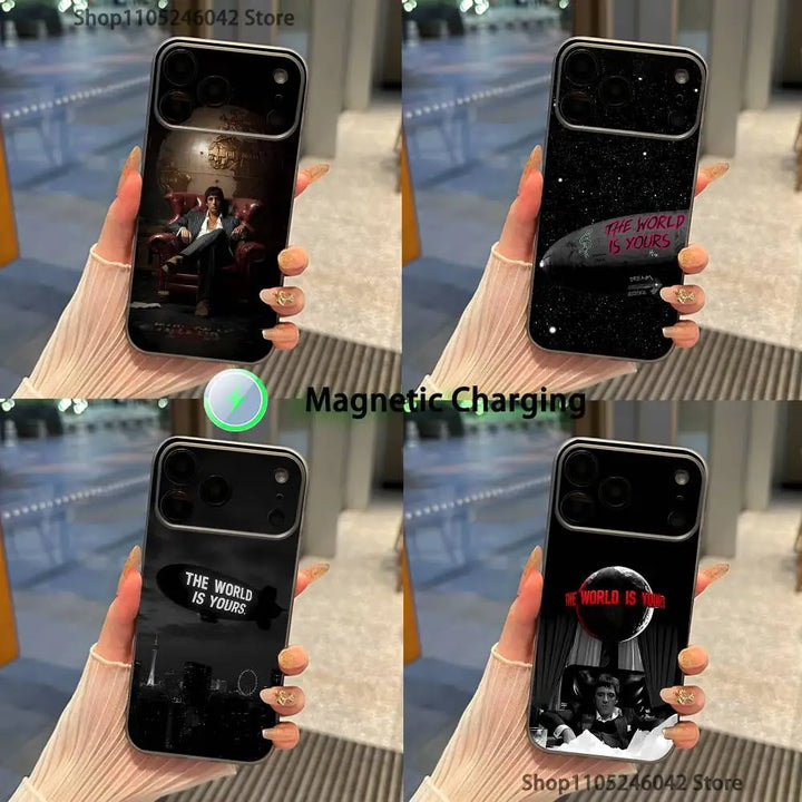 Scarfaces The World Is Yours Magnetic Wireless Charging Transparent gray Phone Case For iPhone 17,16,15,14,13,12,11,Pro,Max,Plus