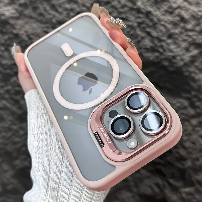 Luxury Magnetic Shockproof Phone Case For iPhone 16 15 14 13 12 17 18 Pro Max For Magsafe Funda Stand Glass Lens Protector Cover