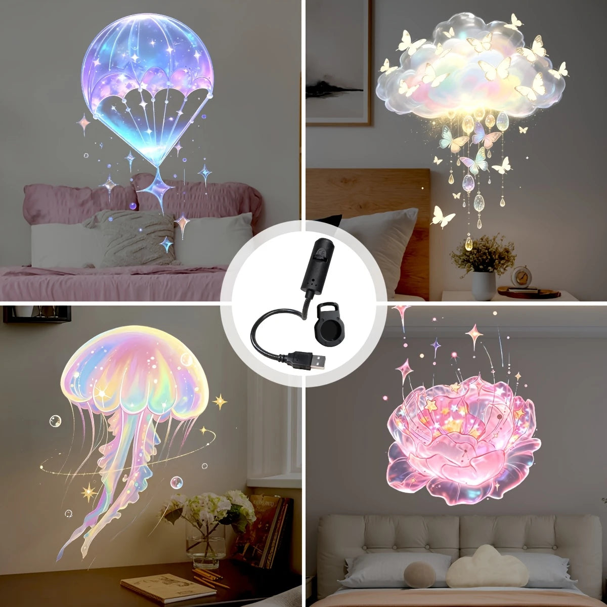 LED USB Projector Light 1/3/6pcs Projection Patterns-Adjustable Whale Butterfly Star Night Light Christmas Halloween Decoration