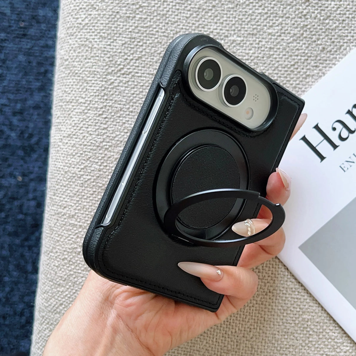 360° Rotating Bracket Magnetic Case For iPhone Duo For Magsafe PU Leather Shockproof Cover Funda