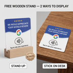 4-Pack Acrylic NFC Google Review Cards with Four Wooden Bases Included for Interactive Feedback And Reviews