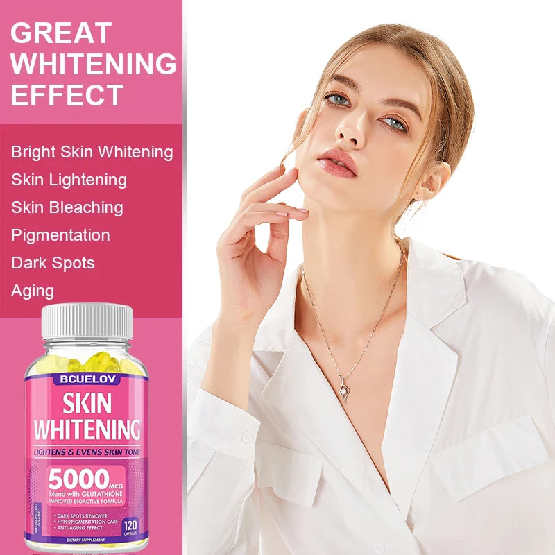 Skin Whitening with L-Glutathione 5000mcg Dark Spot Brightening, Anti-Aging, Antioxidant Capsules