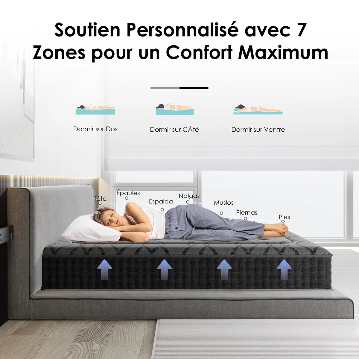 Dewinner Hybrid Mattress with Pocket Springs, 30 cm Height, Memory Foam Support, Medium Firmness, 7 Comfort Zones, Perfect Support, Reinforced Edges, Oeko-Tex Certified