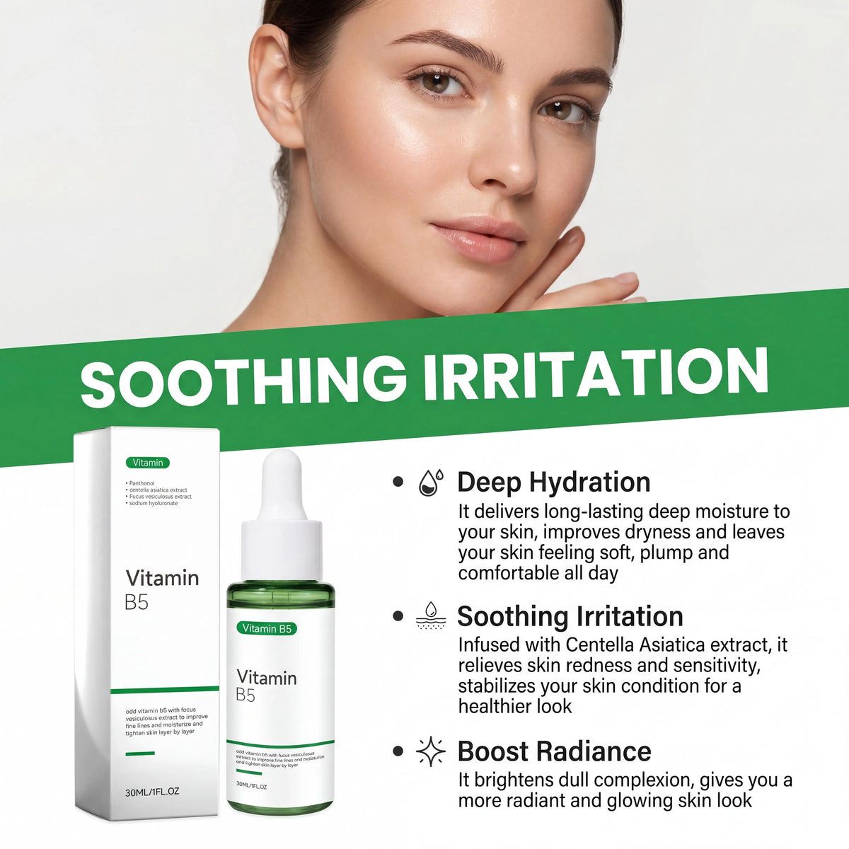 Vitamin B5 Hyaluronic Acid Serum Repair Face Redness Calm Sensitive Skin Deep Hydrating Whitening Centella Asiatica Facial Serum