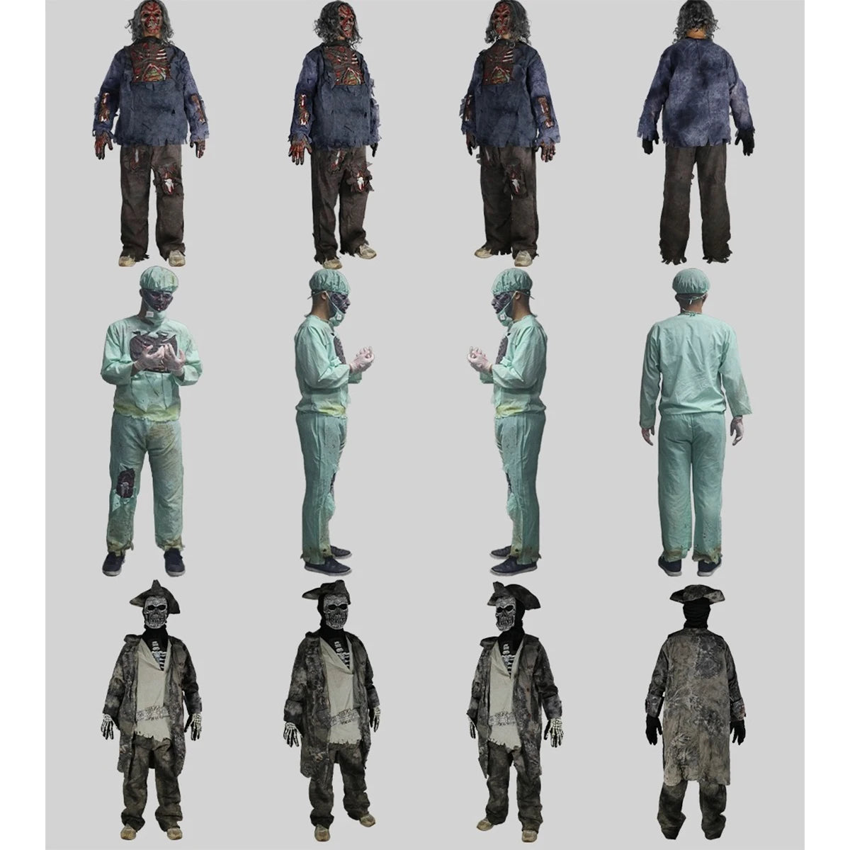 Kids & Adults Zombie Cosplay Costume, Scary Horror Bloody Skeleton  Outfit with Mask Gloves, Halloween Carnival Fancy Dress
