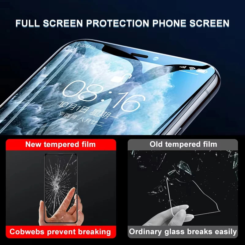 1-4Pcs 9H Screen Protector For iPhone 15 16 17 Pro Max 18 11 14 12 13 Mini X XS XR Protective Glass For iPhone 7 8 Plus SE Film