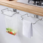 Kitchen Non Perforated Stainless Steel Garbage Rack With Hanging Bracket, Cabinet Door With Cloth And Garbage Bag Storage Rack