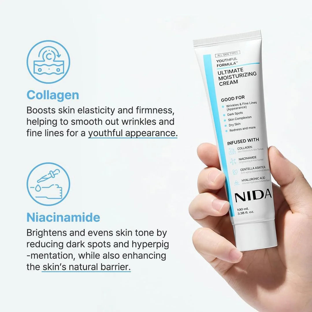 Korea NIDA Moisturizing Ultimate Cream Collagen Youthful Repair Damage Skin Strengthen Barrier Daily Facial Skin Care 100ml