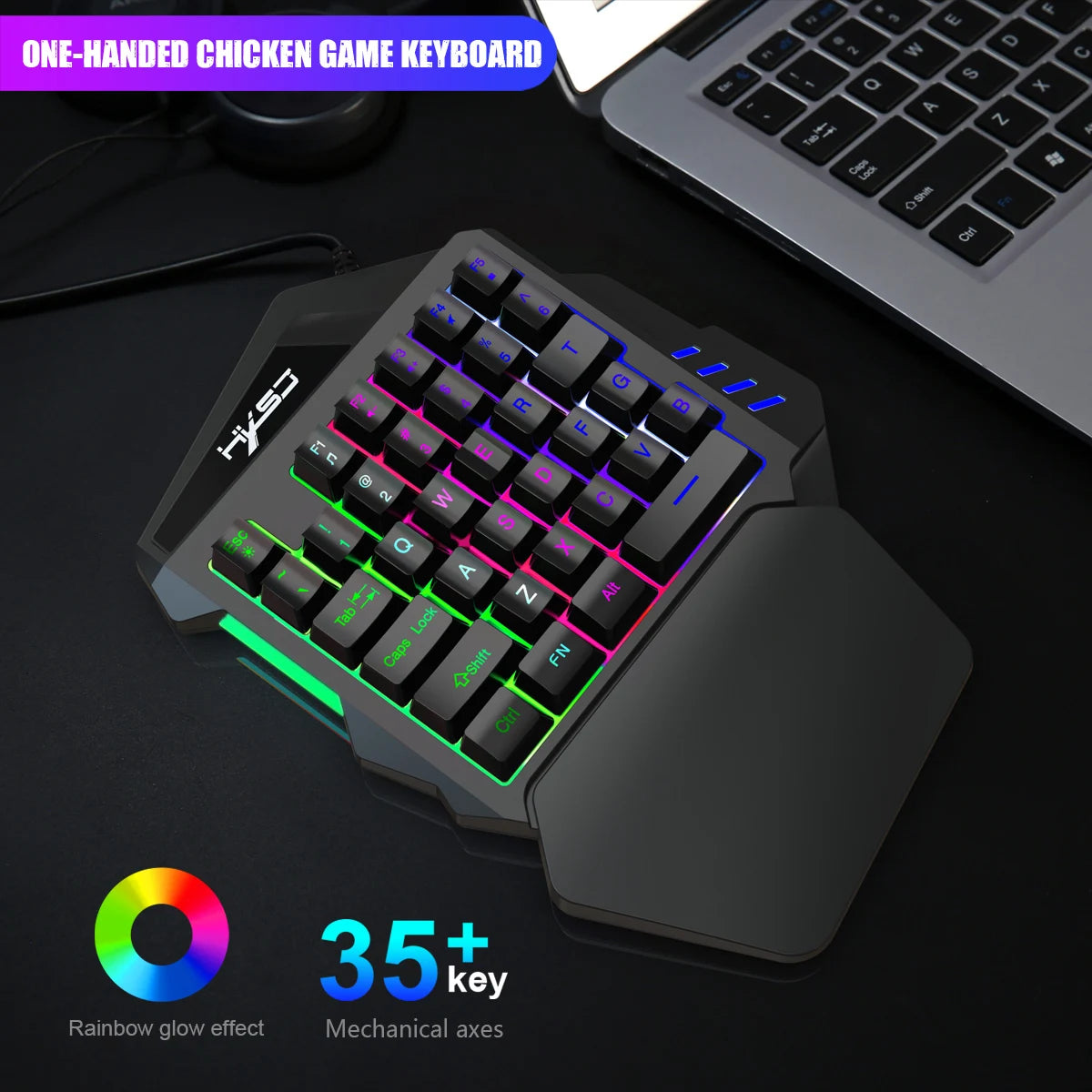 Ergonomic 35-Key Gaming Keyboard with RGB Lighting USB Powered One-Handed Design Thin Film Keys for Enhanced Gaming Experience