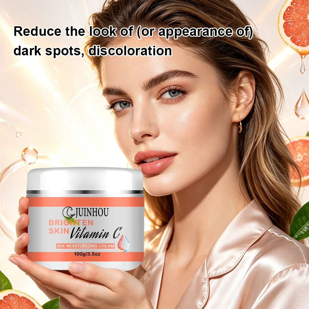 JUINHOU Vitamin C Skin Care Serum Cream Set Brighten Moisturizing Oil-Control Improve Uneven Skin Tone For Dull Skin Daily Care