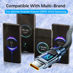 NNBILI 100W USB C 120W USB A Charging Cables with LED Display Screen, USB C=C-C，USB A=A-C, Not for Xiaomi iPhone Samsung