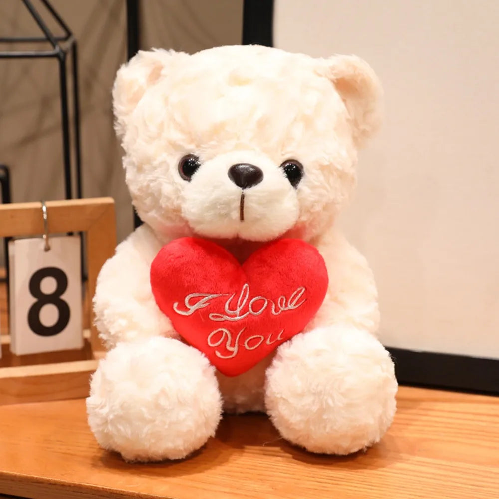 Lovely 16/25CM Bear Plush Toy Romantic Red Heart Rose Bear Doll Cute Soft Holding Flowers Bear Doll Home Decoration
