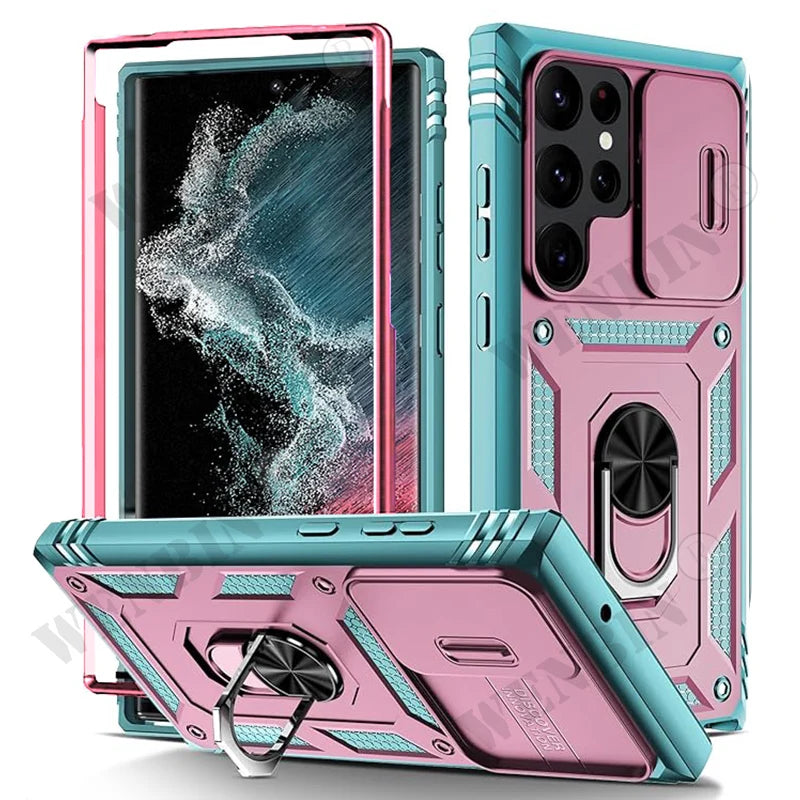 Case For Samsung S26 Ultra S25 S24 S23 Plus S25 FE A57 A56 A37 A36 A17 A16 5G Heavy Duty with Camera 360 Degree Kickstand Cover