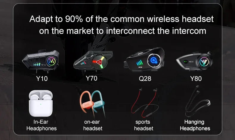 Y20 Pro Motorcycle Helmet Headset Bluetooth 500M Intercom FM Radio Hands-free Call Waterproof Mixing Music Sharing Interphone