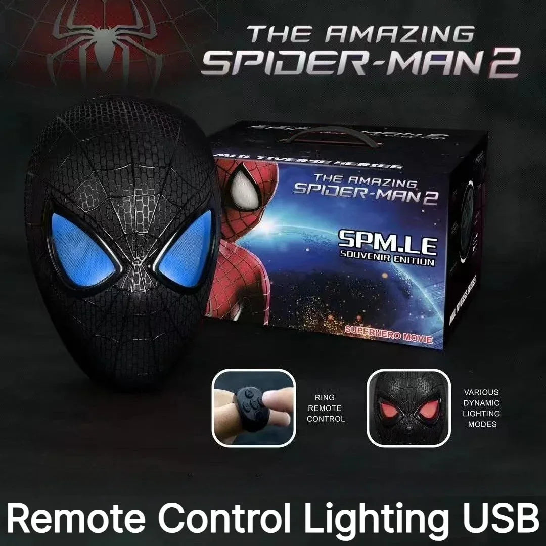 In Stock Miles Spider-Man 1:1 Scale Electronic Mask With Moving Glowing Eyes Ring Control Cosplay Toy Gift For Boys Gift