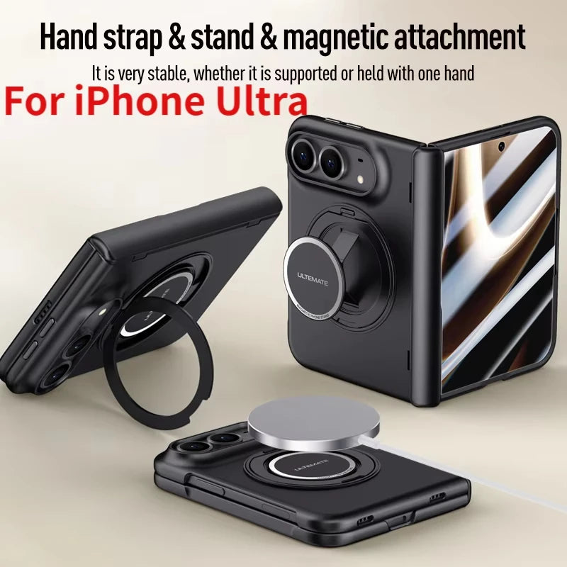 MagSafe Metal 360 Rotating Holder Case With Glass Screen Protector For iPhone