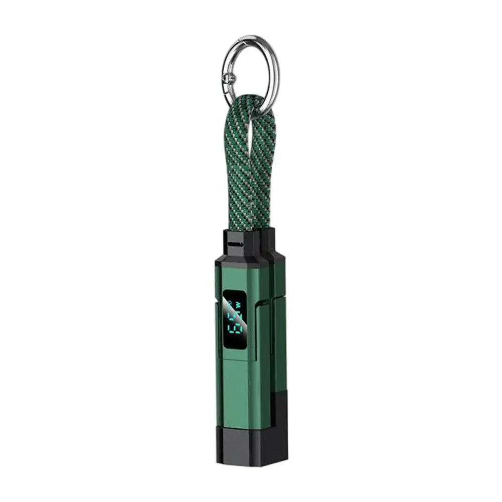 4-in-1 Portable 65W Keychain Digital Display PD Fast Charging Cable For iPhone Huawei Short Type-C Mobile Phone Data Cable