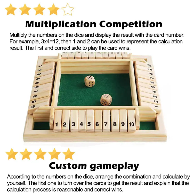 Montessori Wooden Board Game Kids Learning Educational Toys 10 Numbers Four Sided Shut Party Club Games Interesting Family Game