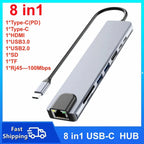 NEW USB C Hub 8In1 7In1 Type C Docking Station with USB3.0/2.0 HDMI SD/TF Card Reader PD Fast Charge for MacBook Notebook Laptop