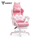 Vigosit Gaming Chair Cute Ears and Kawaii Pillow Ergonomic Computer Game Chair for Girls with Lumbar Support