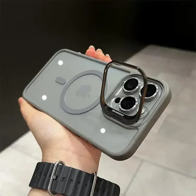 Luxury Magnetic Shockproof Phone Case For iPhone 16 15 14 13 12 17 18 Pro Max For Magsafe Funda Stand Glass Lens Protector Cover