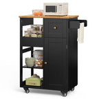 Kitchen Island Cart with Thickened Wooden Countertop, Rolling Cabinet with Drawers & Shelves for Dining Room, Black, Customized