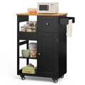 Kitchen Island Cart with Thickened Wooden Countertop, Rolling Cabinet with Drawers & Shelves for Dining Room, Black, Customized
