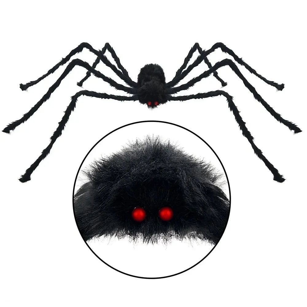 Giant Black Plush Spider Halloween Decoration 30-200cm Horror Haunted House Props Indoor Outdoor Party Scary Decor