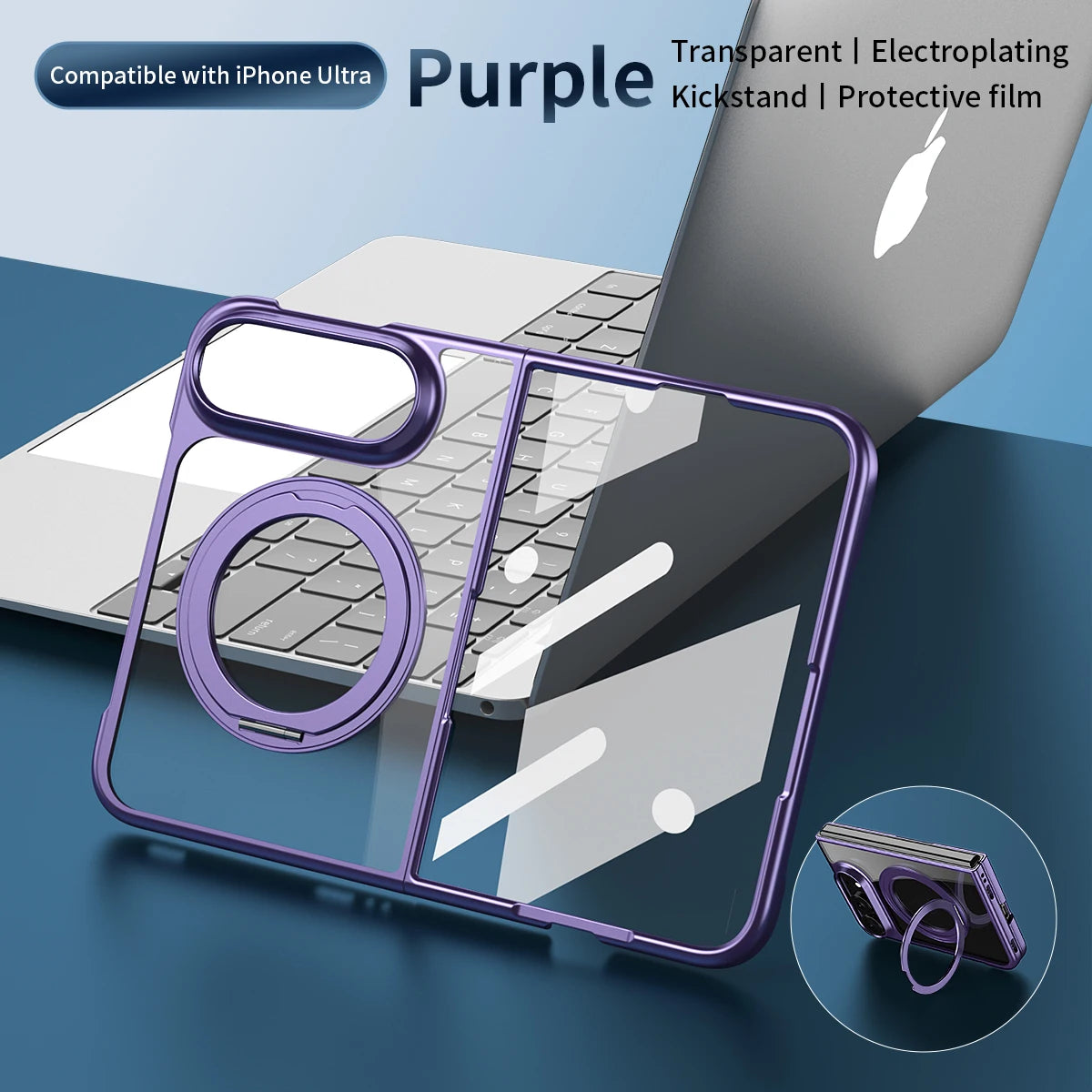 for Magsafe 360 Rotating Bracket Transparent Case for iPhone Duo 18Fold DUO Plating Front Frame with Protect Film Magnetic Cover