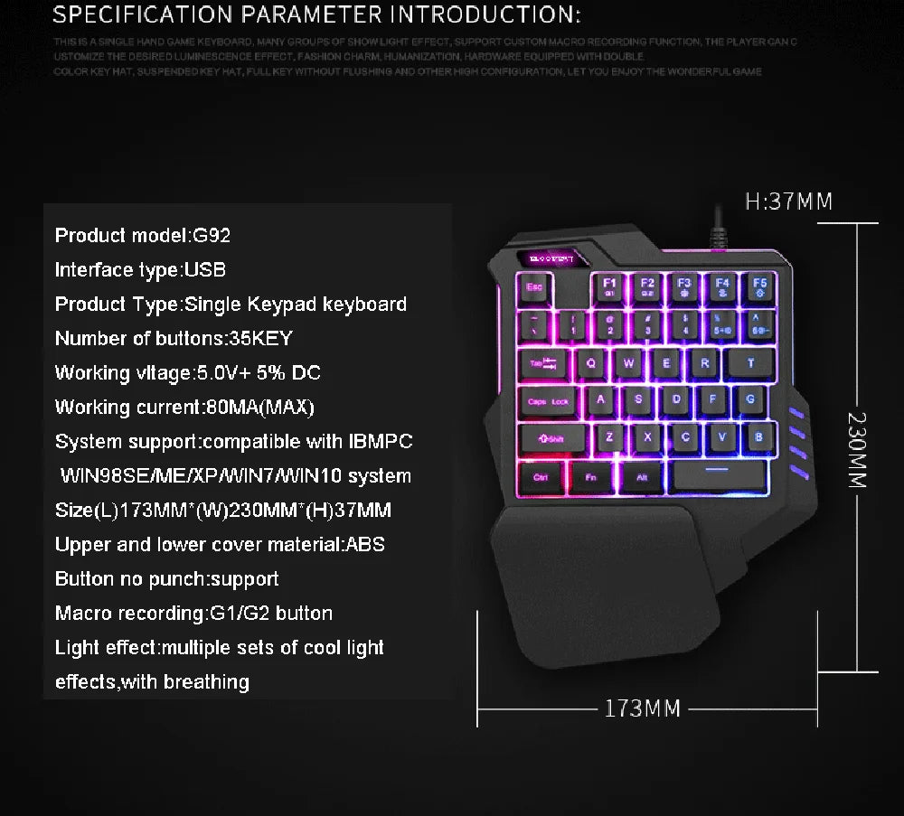 RGB Backlit Gaming Keyboard And Mouse Combo One-Handed Keypad with 3200 DPI Mouse Game Converter for PS4 Xbox Nintendo Switch