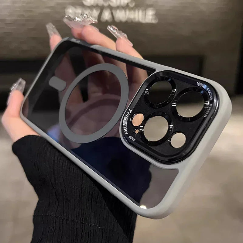 Magnetic Metal Lens Bumper Protector Clear Case For iPhone 17 16 18 15 14 13 12 11 Pro Max Funda Wireless Charge Hard Back Cover