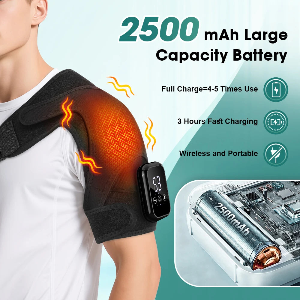 Electric Heating Shoulder Knee Massager with 3 Levels Vibration Muscle Relax Belt for Arm Enlarge Size for Shoulder