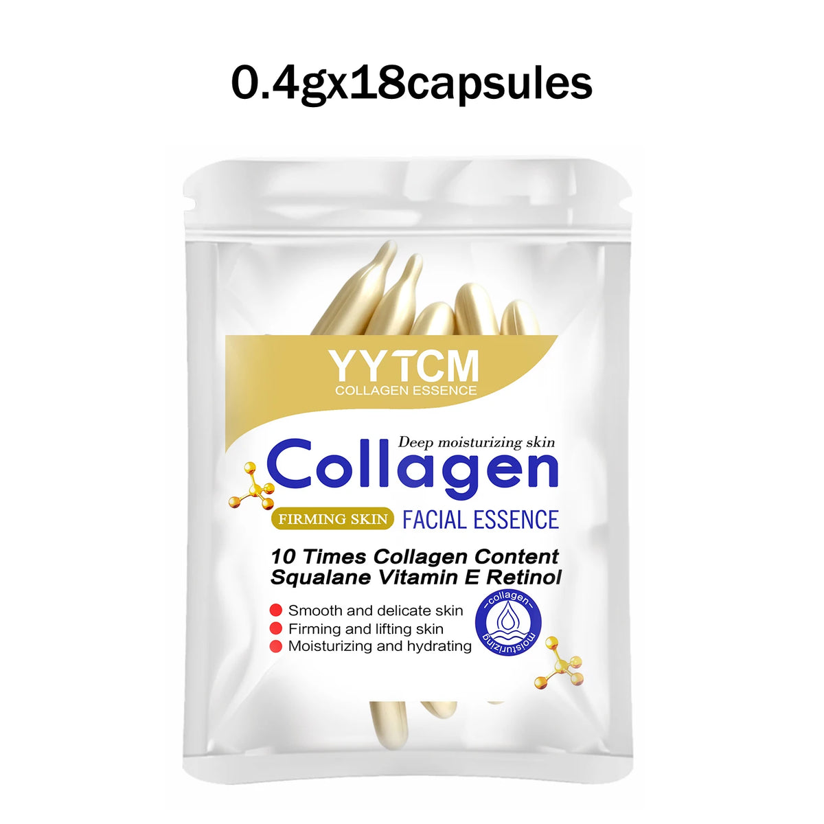 Collagen Firming Capsule Essence, Moisturizing and Smoothing the Skin, Contains Plant-Based Squalane, Retinol, and Vitamin E Deep Hydration Essence (0.4Gx90 Capsules)/Bottle-1 Bottle