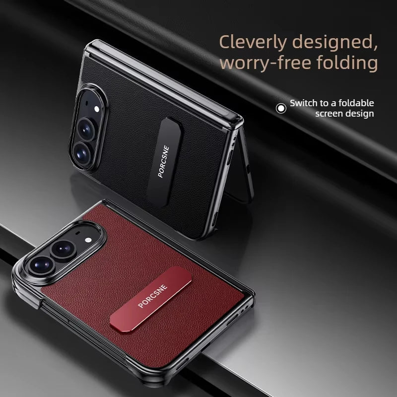 For iPhone Duo 5G Case Luxury Matte Leather Ultra-Thin Skin-Friendly Hinge Holder Folding Shockproof Hard Back Cover Accessories