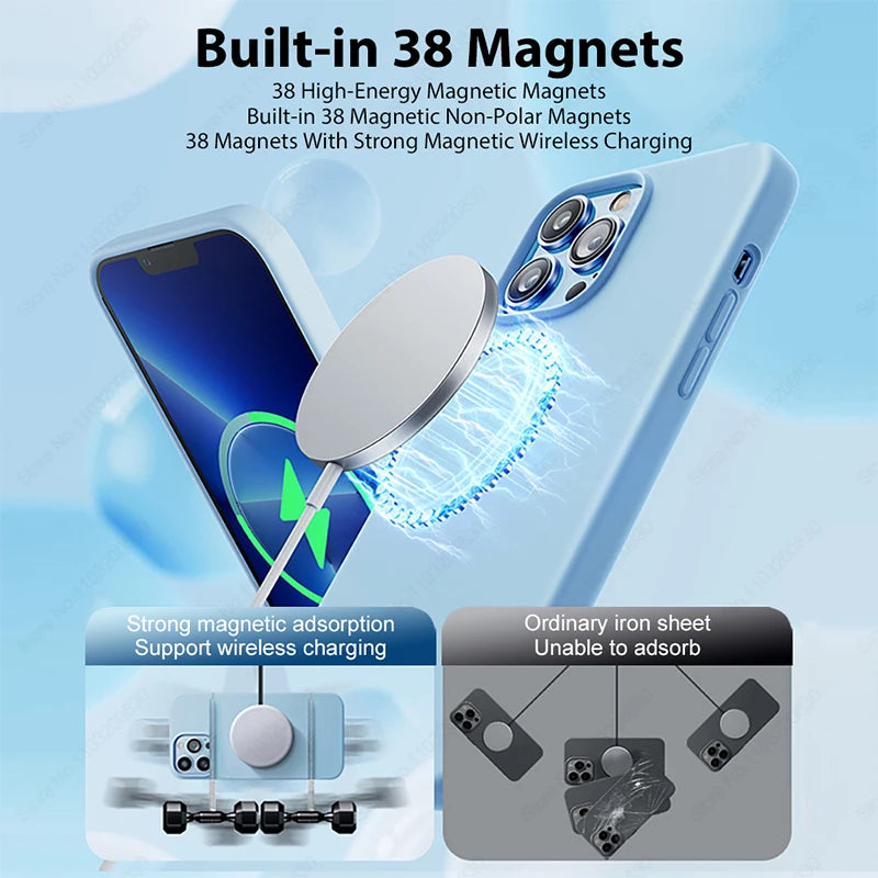 Luxury For Magsafe Wireless Charge Case For Apple iPhone 15 14 13 11 16 17 Pro Max 17 Air Plus Liquid Silicone Shockproof Cover