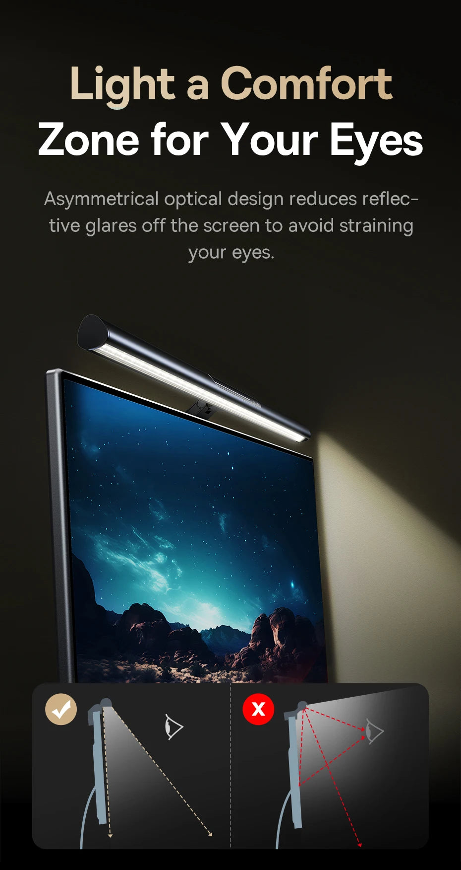 【New Sale】Baseus Magnetic Computer Screen Light Desk Lamp Laptop Hanging USB Light Table Lamp LED Monitor Light Reading Light