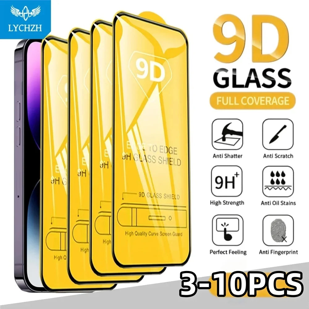 9D Tempered Glass 3-10PCS for iPhone 17/16/15/14/13/12/11 Pro Max,X/XS/XR/14/15/16/17 Air – Anti Fingerprint Screen Protector