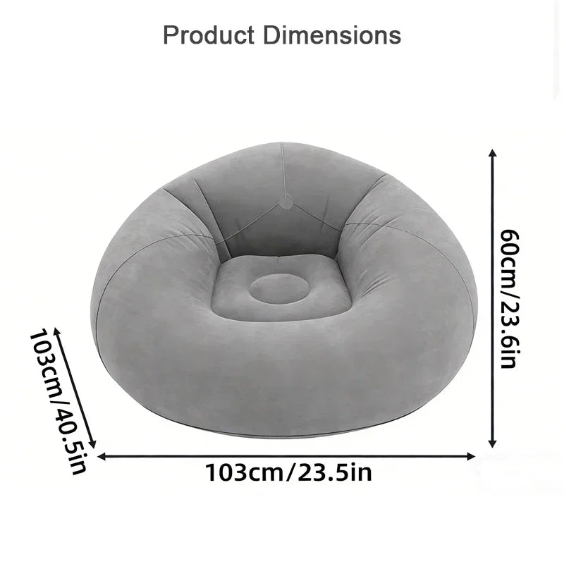 Inflatable Lazy Sofa Folding Portable Air Chair Flocking Surface Comfortable Lounge Seat for Living Room Outdoor Camping Beach