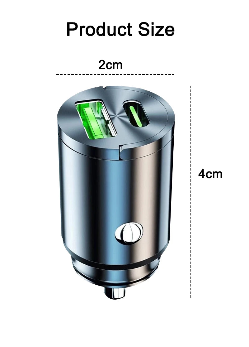 200W Mini Car Charger With QC3.0 USB C PD Fast Charging for iPhone Samsung Xiaomi