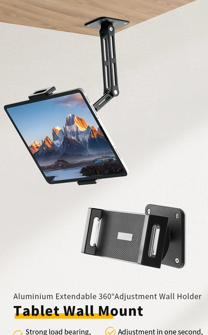 Adjustable Tablet and Phone Wall Mount Long Arm 360 Degree Rotating Holder