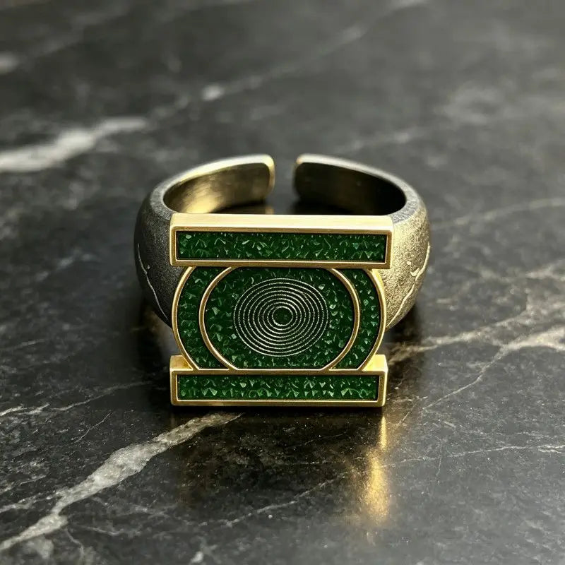 Hot Green Lantern Ring Anime Peripheral John Stewart Ring Adjustable Open Band Cosplay Green Lantern Corps Ring Toy Fans Gift