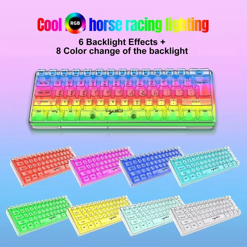 61-Key Fully Transparent Wired Gaming Keyboard with RGB Backlight, Ergonomic Design, Portable and Ultra-Compact 60% Mini Film Ke