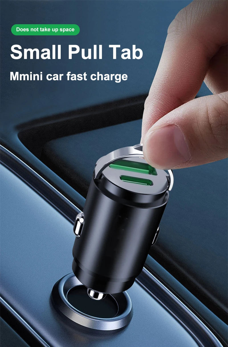 200W Mini Car Charger With QC3.0 USB C PD Fast Charging for iPhone Samsung Xiaomi
