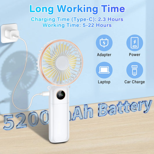Portable Turbo Fan With 5200Mah Display Foldable Design Usb Rechargeable