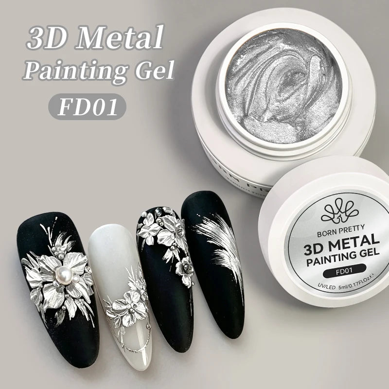 BORN PRETTY 5ml 3D Metal Painting Gel Embossed Nail Gel Polish Plaster Texture Drawing Carving Gel Nail Art Manicure Supplies