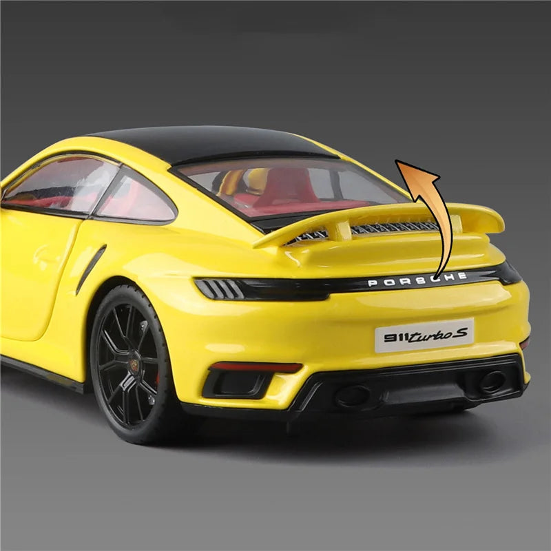 1:24 Porsche 911 992 Turbo S Alloy Sports Car Model Diecast Metal Racing Vehicles Car Model Simulation Sound Light Kids Toy Gift