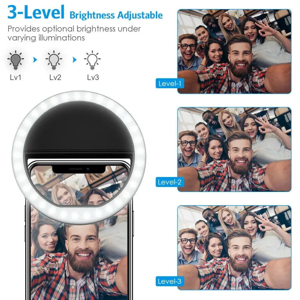 1 USB-Ladekabel LED Selfie-Ringlicht Einstellbare Helligkeit Handy-Kamera-Fülllicht für iPhone Samsung Xiaomi Huawei