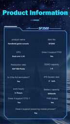 SF3500 Retro Handheld Video Game Console Linux System 5.0 Inch 854*480 IPS Screen 3000mAh Portable Pocket Video Player Games