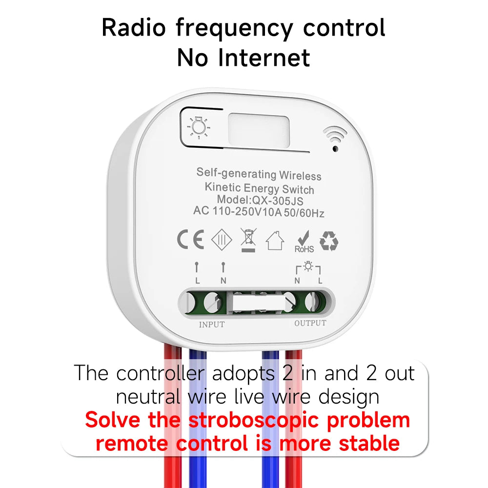 Self-powered Wireless Wall Switch No Battery Required 86Type RF433Mhz Waterproof Wall Switch